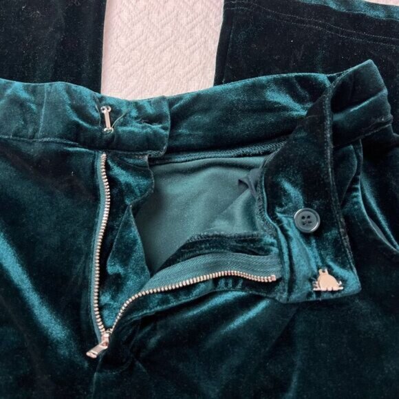 Forever 21 Women's Size Medium Green Velvet Velour Flowy Wide Leg Pants F21 - Picture 2 of 15